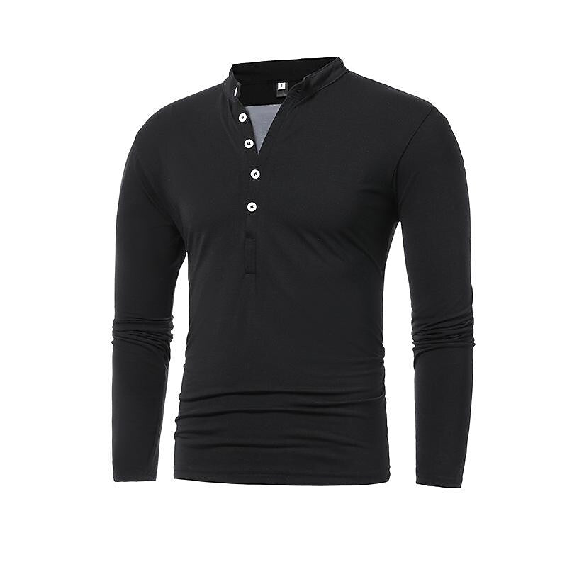 Men's Henley Jersey Patchwork Long Sleeve T-Shirt