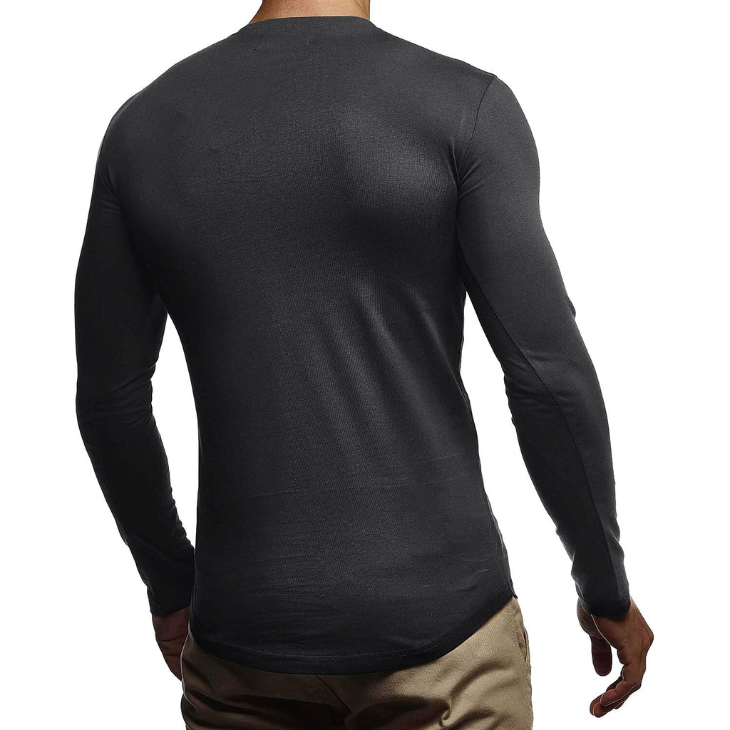 Men's Solid Color Round Neck And V-neck Long-sleeved T-shirt