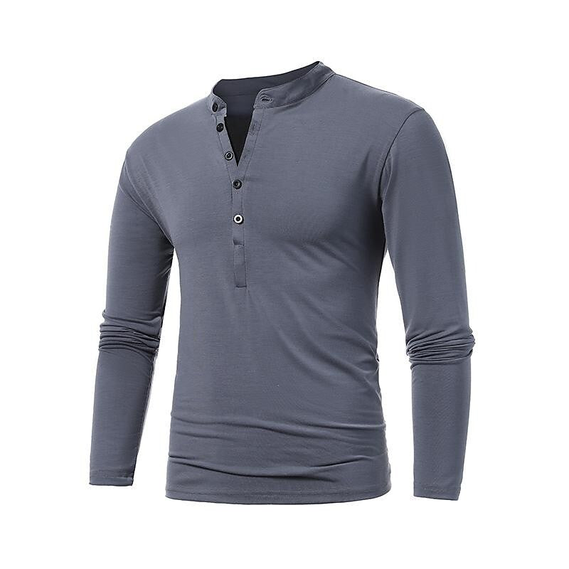 Men's Henley Jersey Patchwork Long Sleeve T-Shirt