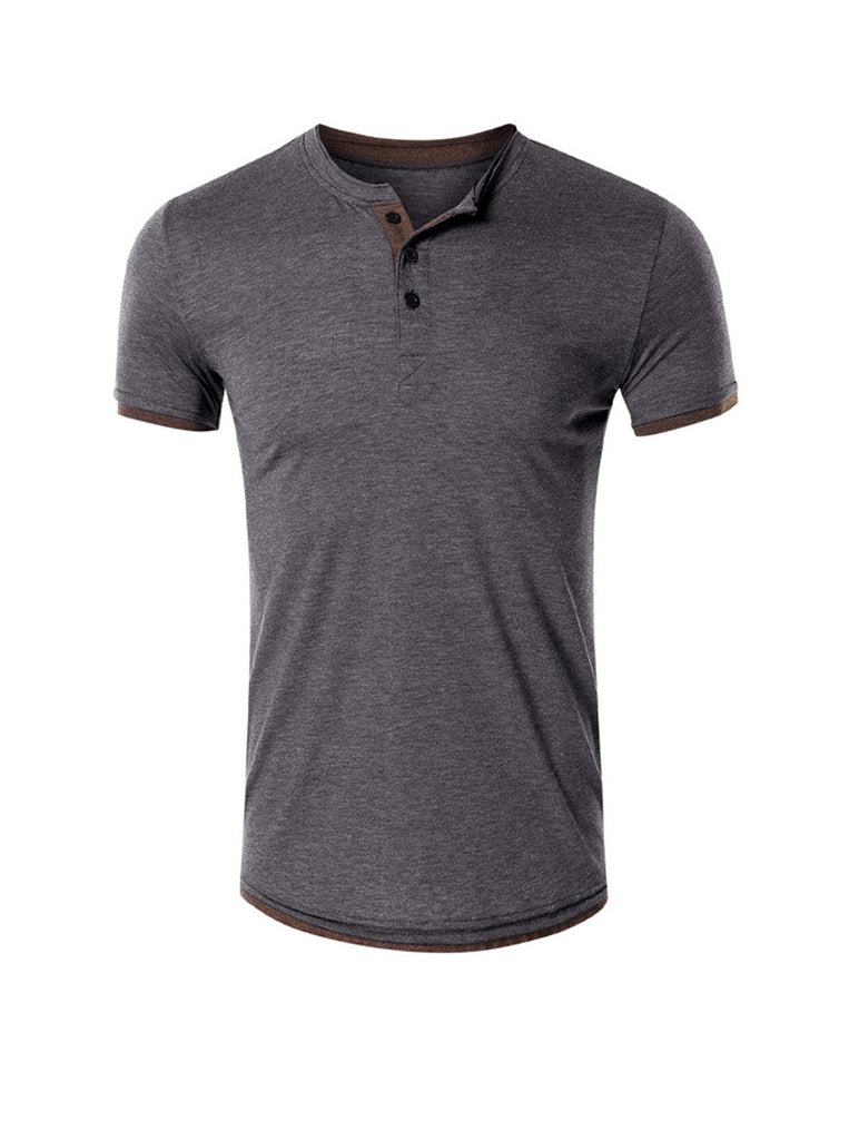 Robert Solid Color Henry Collar T-shirt