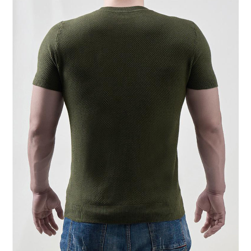 Men's Solid Textured Crew Neck Rib Knit Short Sleeve T-Shirt