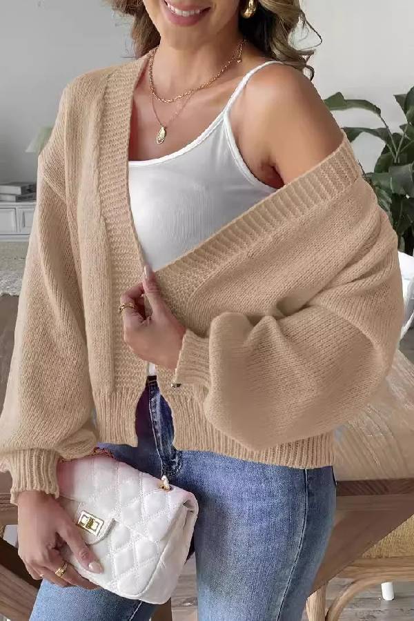 Fashion Trend Lantern Sleeve Simple Casual Coat