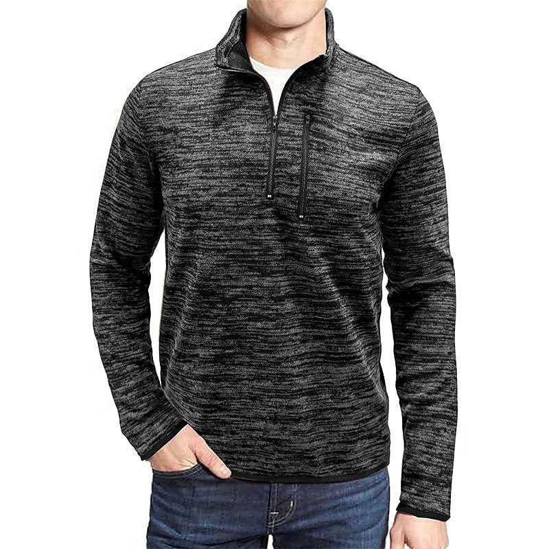 Men's Slub Yarn Half Zip Stand Collar  Long-sleeve T-shirt