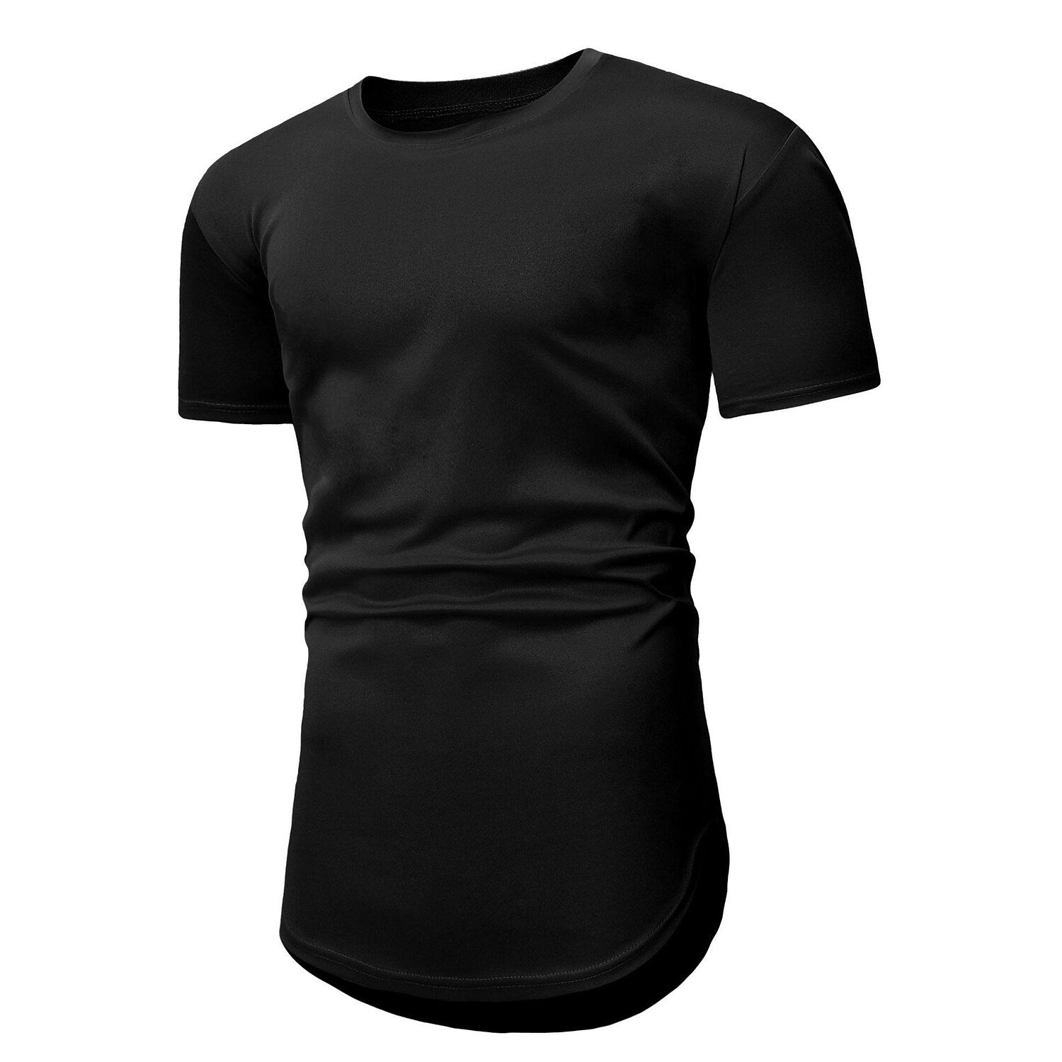 Men's Solid Color Short-sleeved Lengthened Arc Hem T-shirt