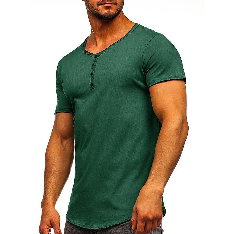 Men's Solid Color Henley Collar Short Sleeve T-Shirt