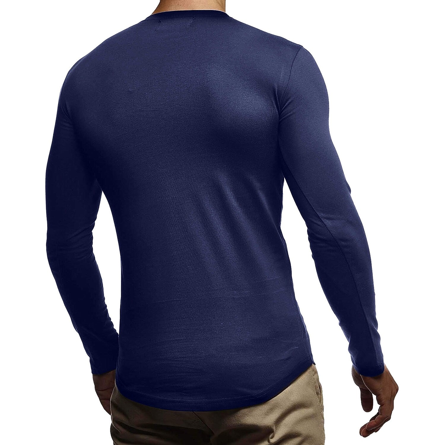 Men's Solid Color Round Neck And V-neck Long-sleeved T-shirt