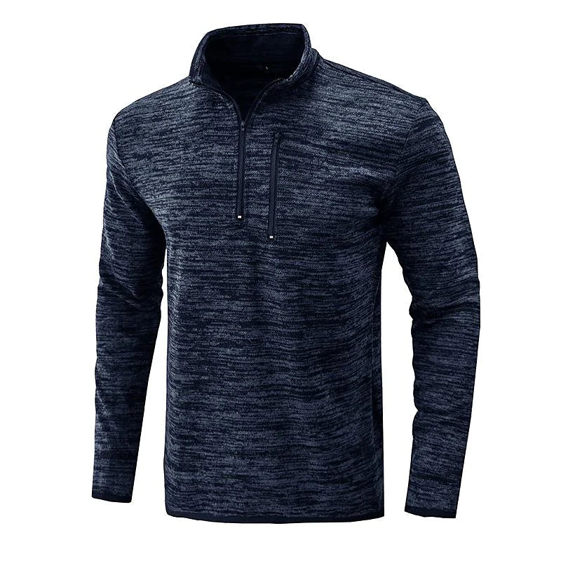 Men's Slub Yarn Half Zip Stand Collar  Long-sleeve T-shirt