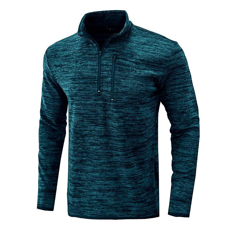 Men's Slub Yarn Half Zip Stand Collar  Long-sleeve T-shirt