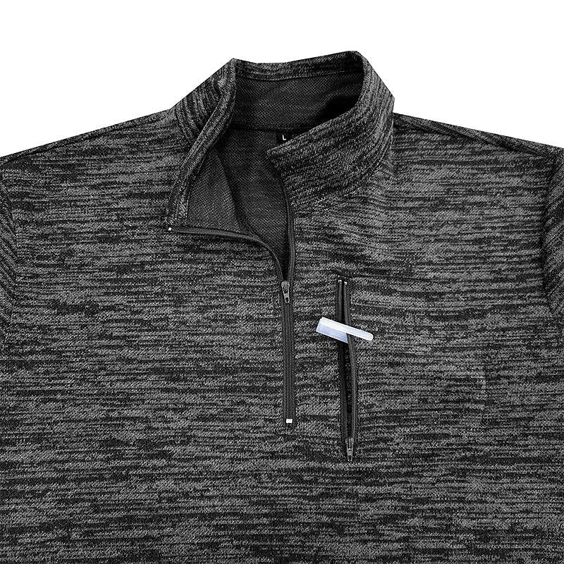 Men's Slub Yarn Half Zip Stand Collar  Long-sleeve T-shirt