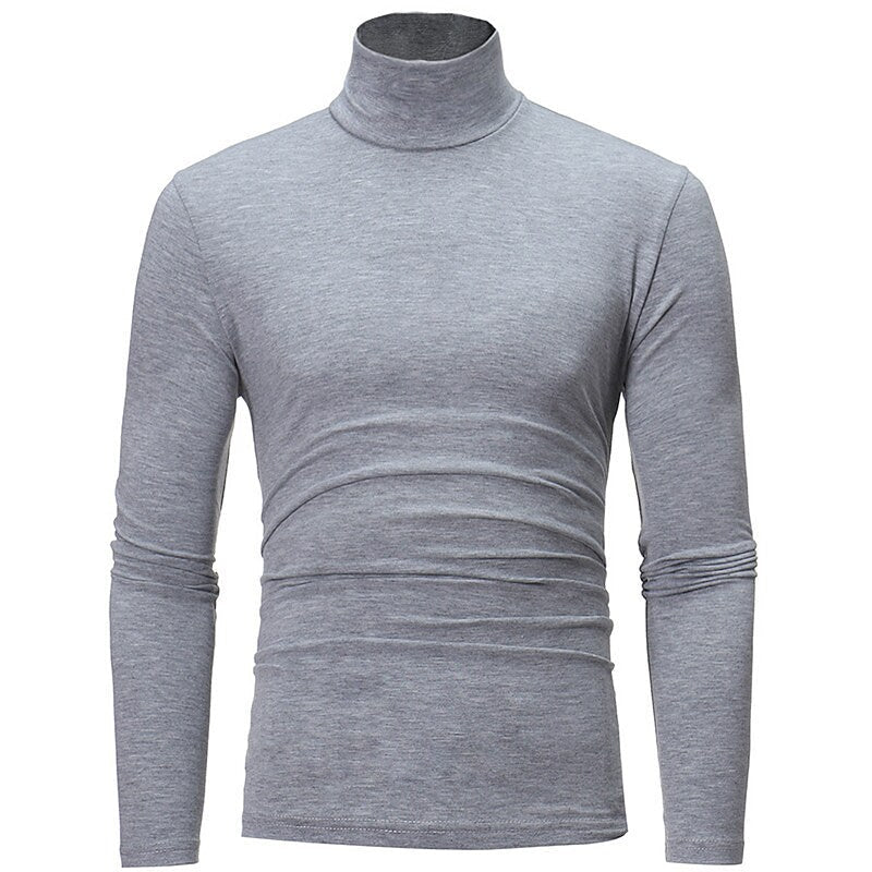 Men's Turtleneck Solid Color Casual Long Sleeve T-shirt