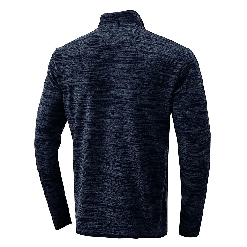 Men's Slub Yarn Half Zip Stand Collar  Long-sleeve T-shirt