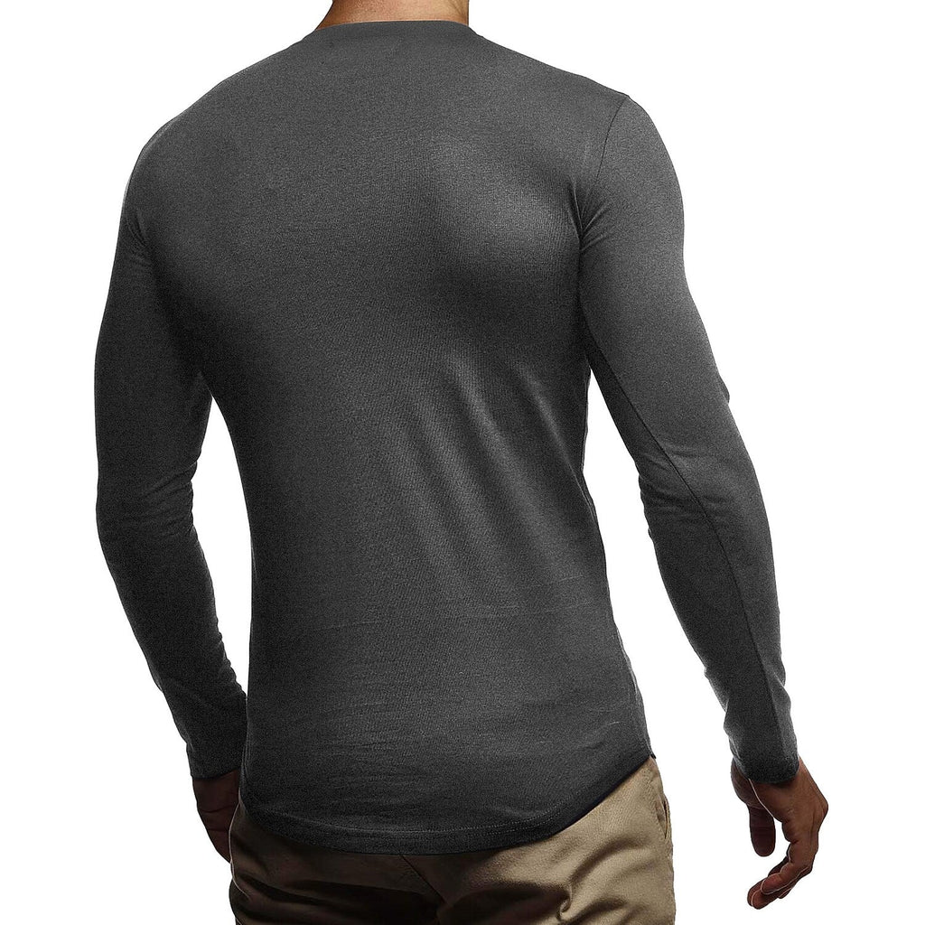 Men's Solid Color Round Neck And V-neck Long-sleeved T-shirt