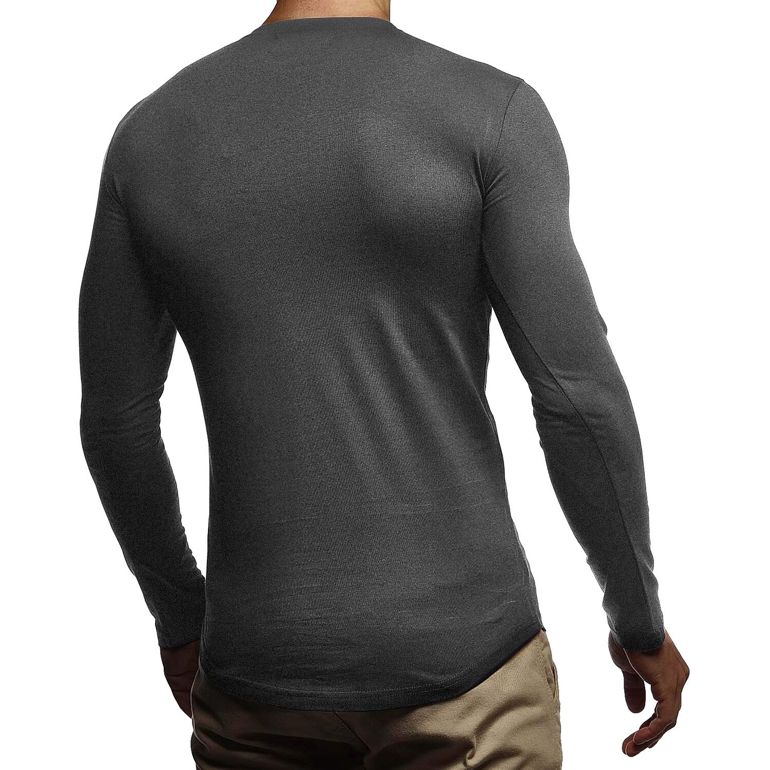 Men's Solid Color Round Neck And V-neck Long-sleeved T-shirt