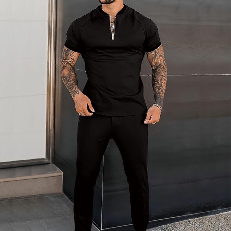 Men's Baseball Collar Half Zip Short Sleeve Tracksuit