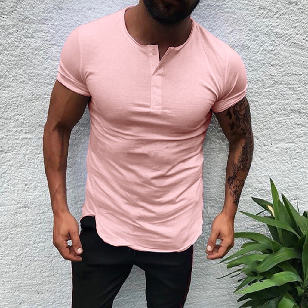 Men's Solid Color Casual Henley T-shirt