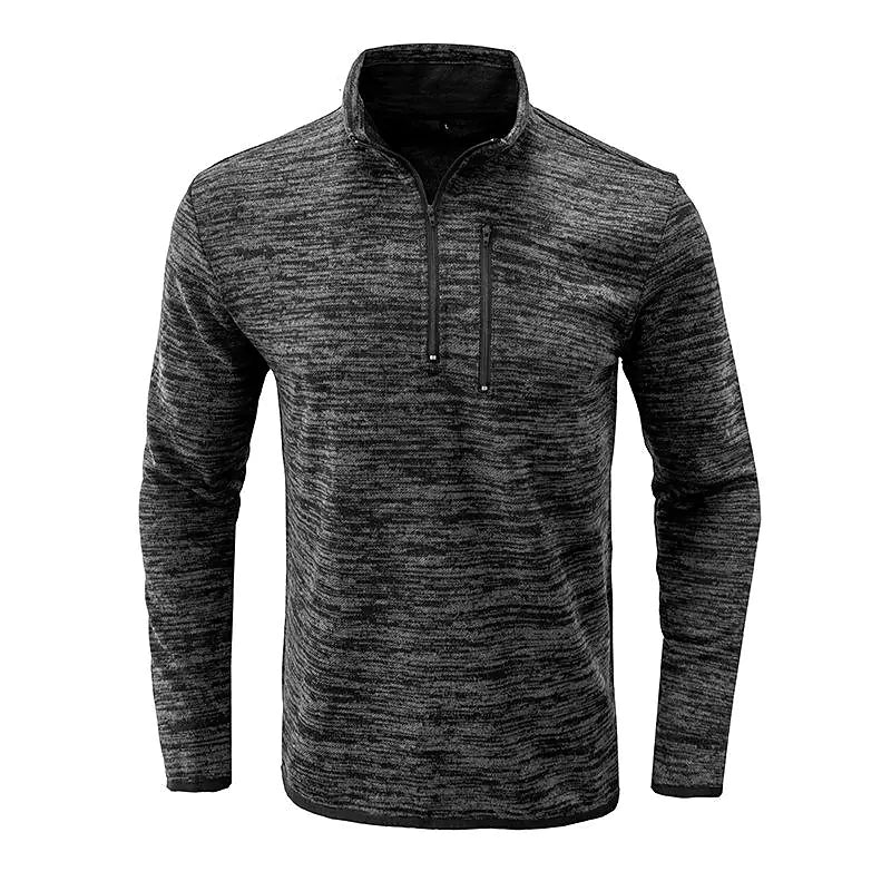Men's Slub Yarn Half Zip Stand Collar  Long-sleeve T-shirt