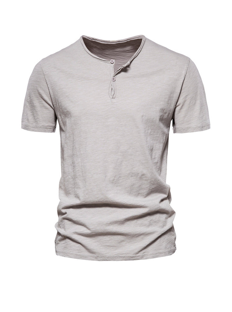 Harold Solid Color Henry Collar T-shirt