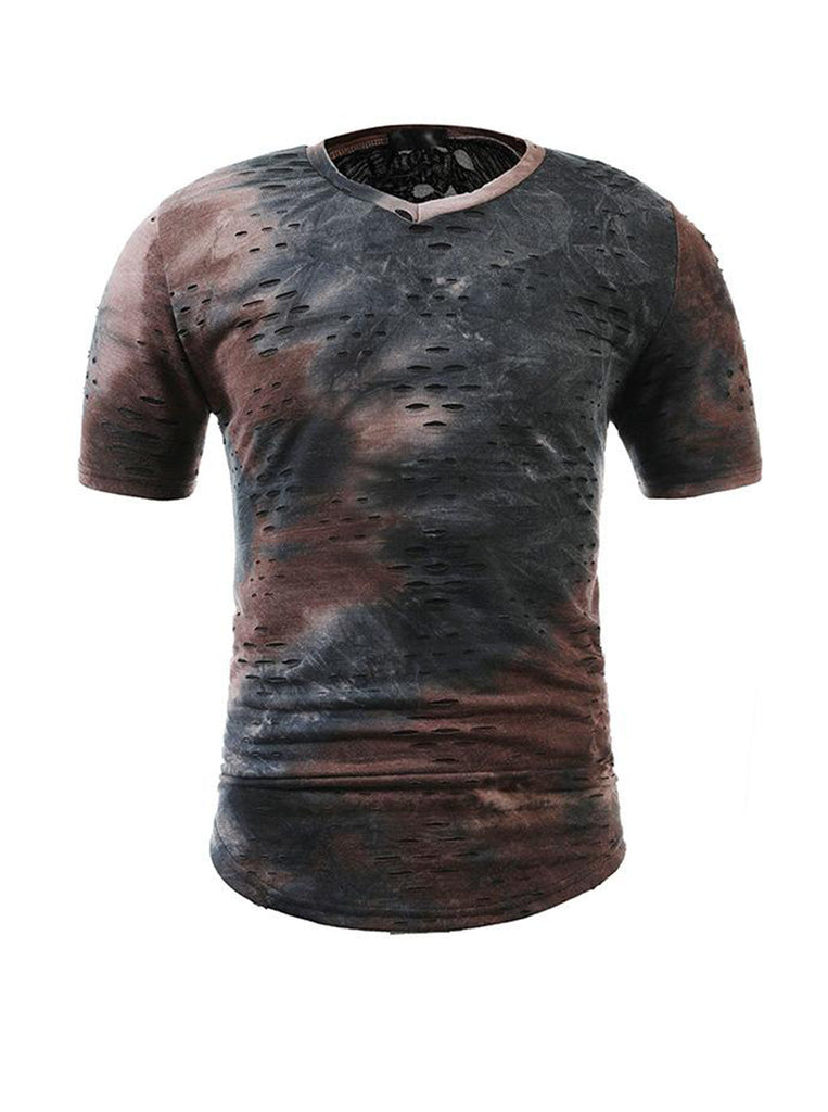 Tie-dye Ripped Short-sleeve T-shirt