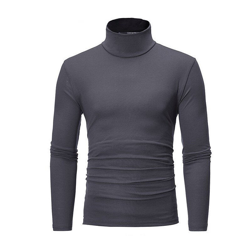 Men's Turtleneck Solid Color Casual Long Sleeve T-shirt