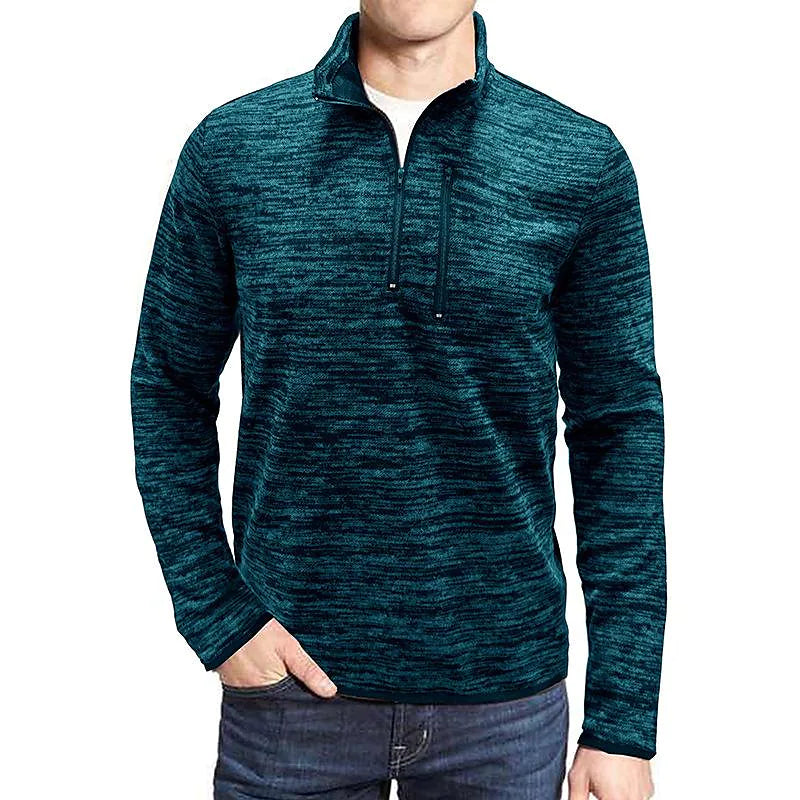 Men's Slub Yarn Half Zip Stand Collar  Long-sleeve T-shirt
