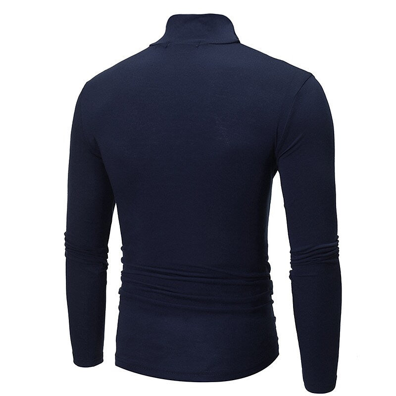 Men's Turtleneck Solid Color Casual Long Sleeve T-shirt