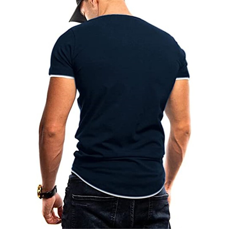 Men's Solid Color V Neck Street Casual T-shirt