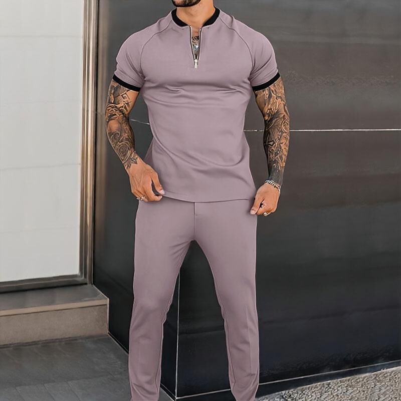 Men's Baseball Collar Half Zip Short Sleeve Tracksuit