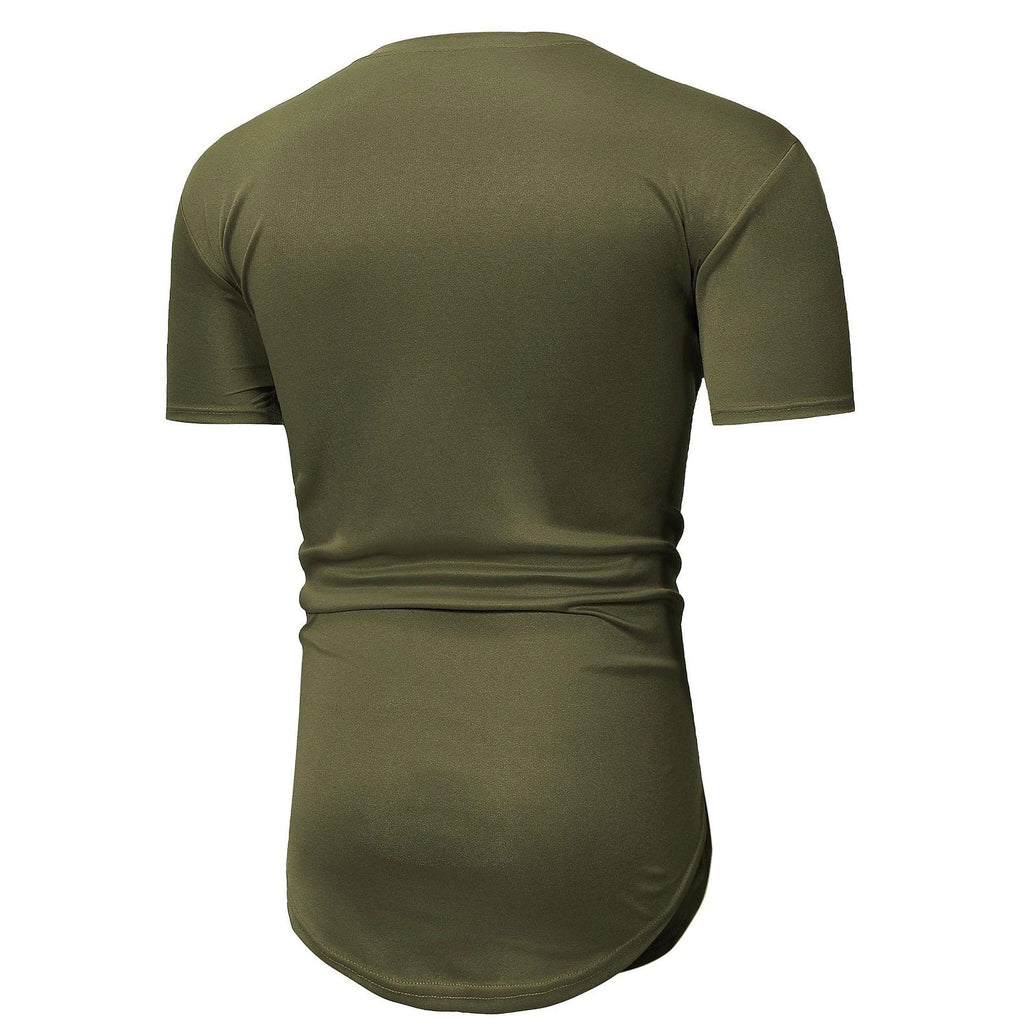 Men's Solid Color Short-sleeved Lengthened Arc Hem T-shirt