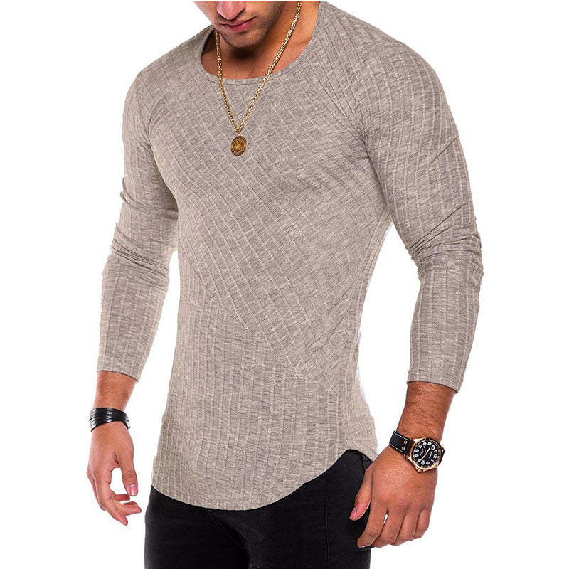 Men's  Long Sleeve Striped Texture Crew Neck  Vintage Casual