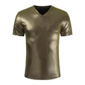 Men's Shiny Casual Solid Color Slim Fit Short Sleeve V-Neck T-Shirt