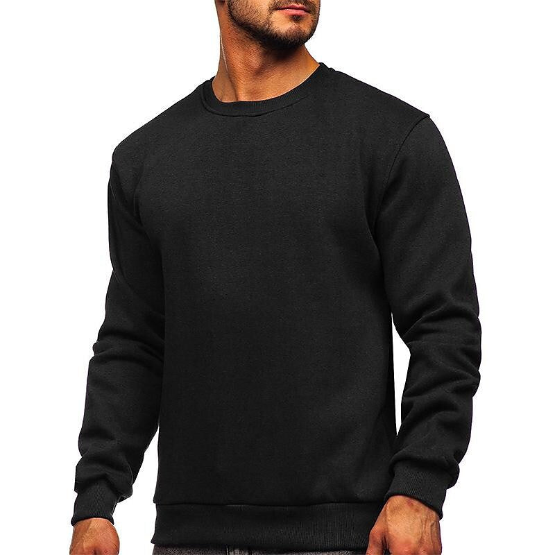 Men's Pullover Solid Color Fleece Crew Neck Sweatshirts