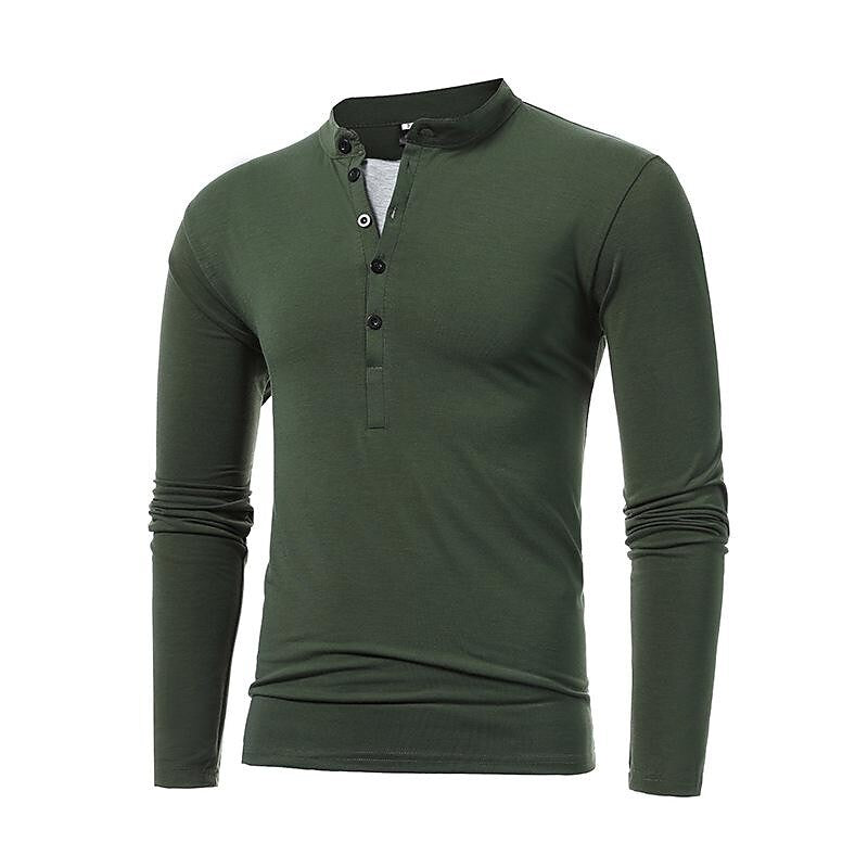 Men's Henley Jersey Patchwork Long Sleeve T-Shirt