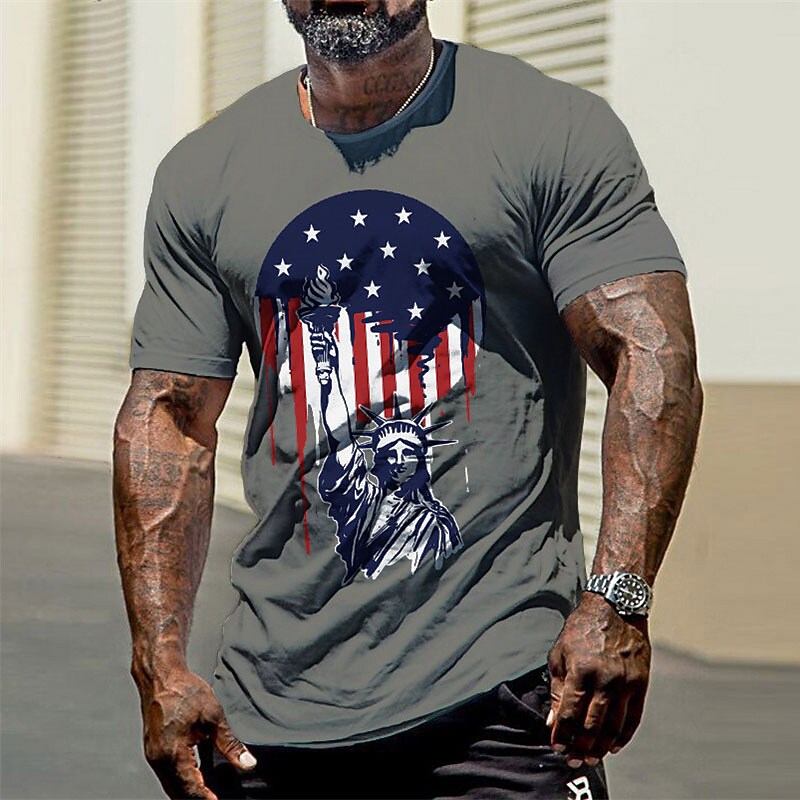 Men's Hot Stamping Graphic National Flag Crew Neck Short Sleeve T-shirt