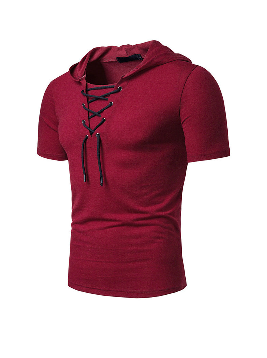 Men's Lace-up Short Sleeve Hooded T-shirt