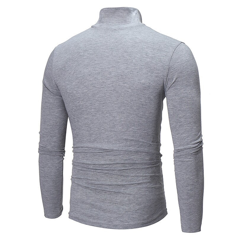 Men's Turtleneck Solid Color Casual Long Sleeve T-shirt