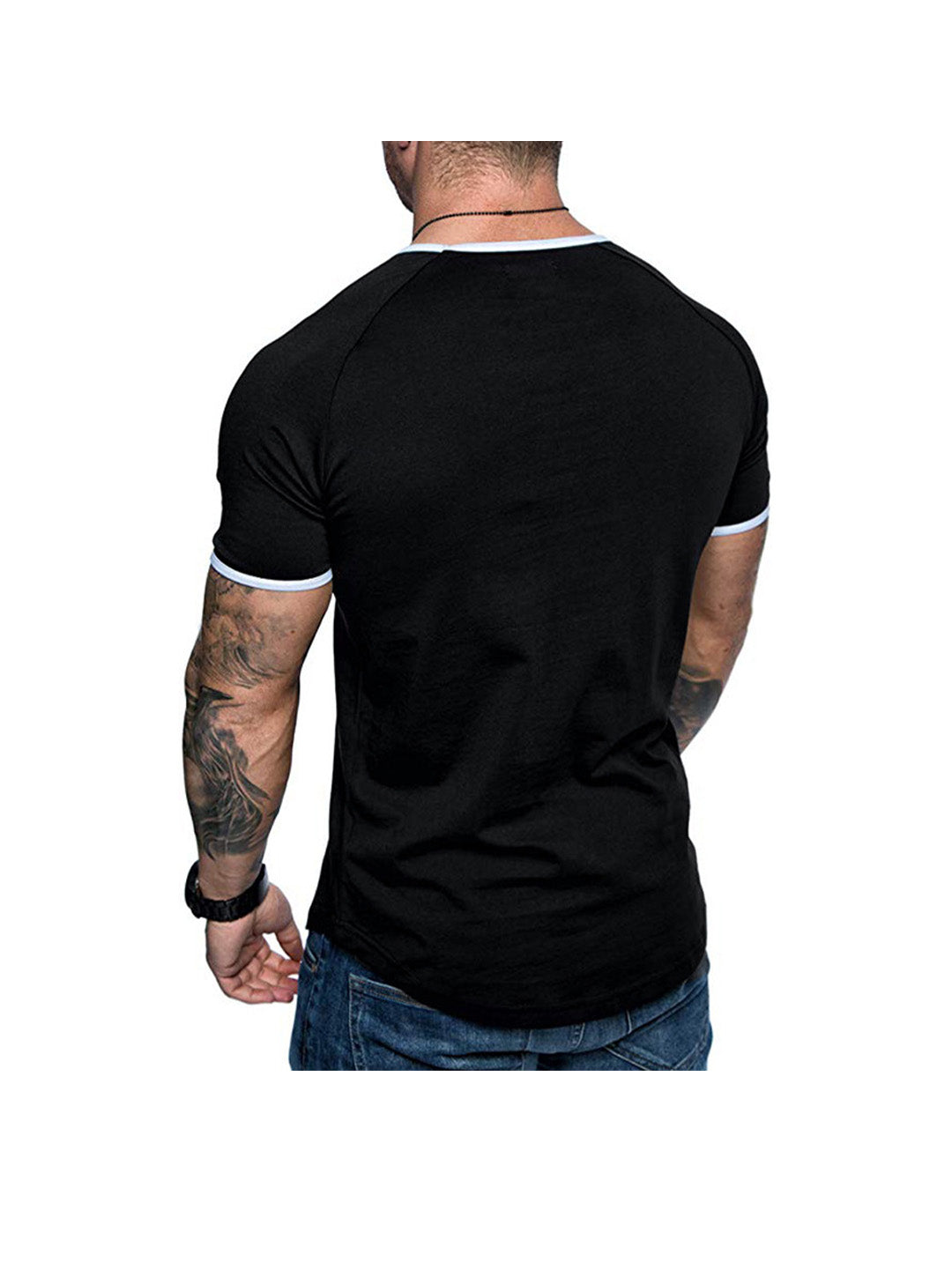 Men's Contrasting Solid Color Crew Neck Raglan Sleeves T-shirt