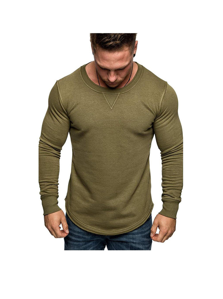 Men's Solid Color Crew Neck Patchwork Long Sleeve T-Shirt