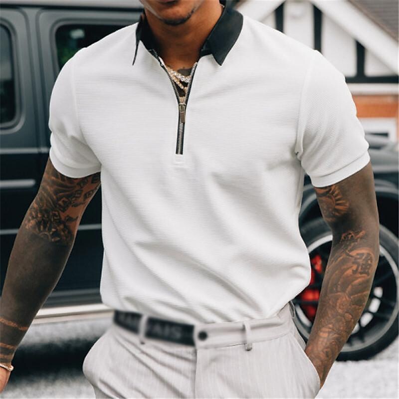 Men's Solid Contrast Collar and Cuffs Short Sleeve Polo T-shirt
