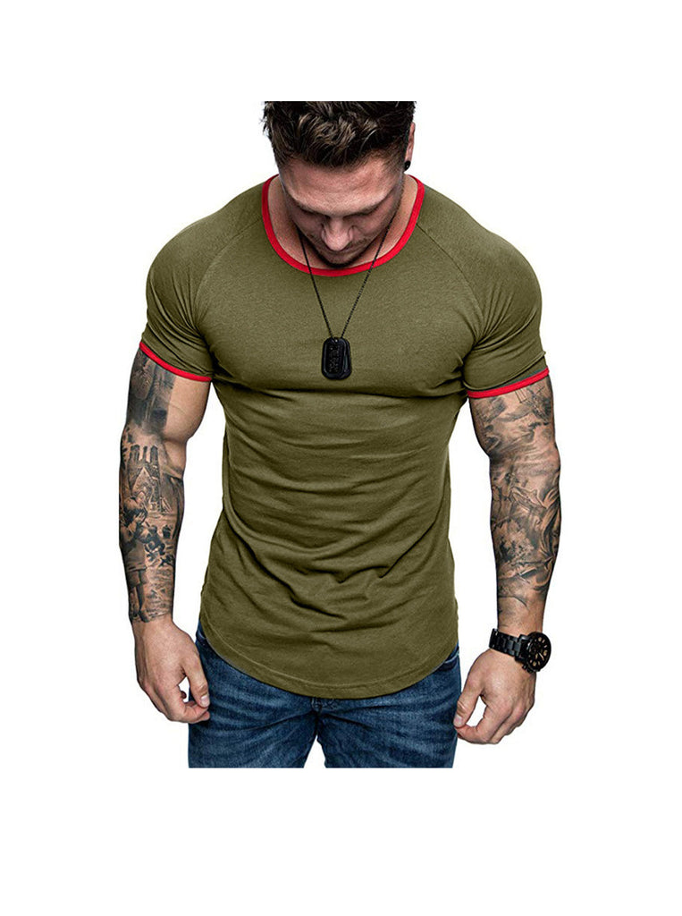 Men's Contrasting Solid Color Crew Neck Raglan Sleeves T-shirt
