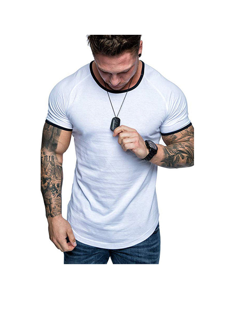 Men's Contrasting Solid Color Crew Neck Raglan Sleeves T-shirt