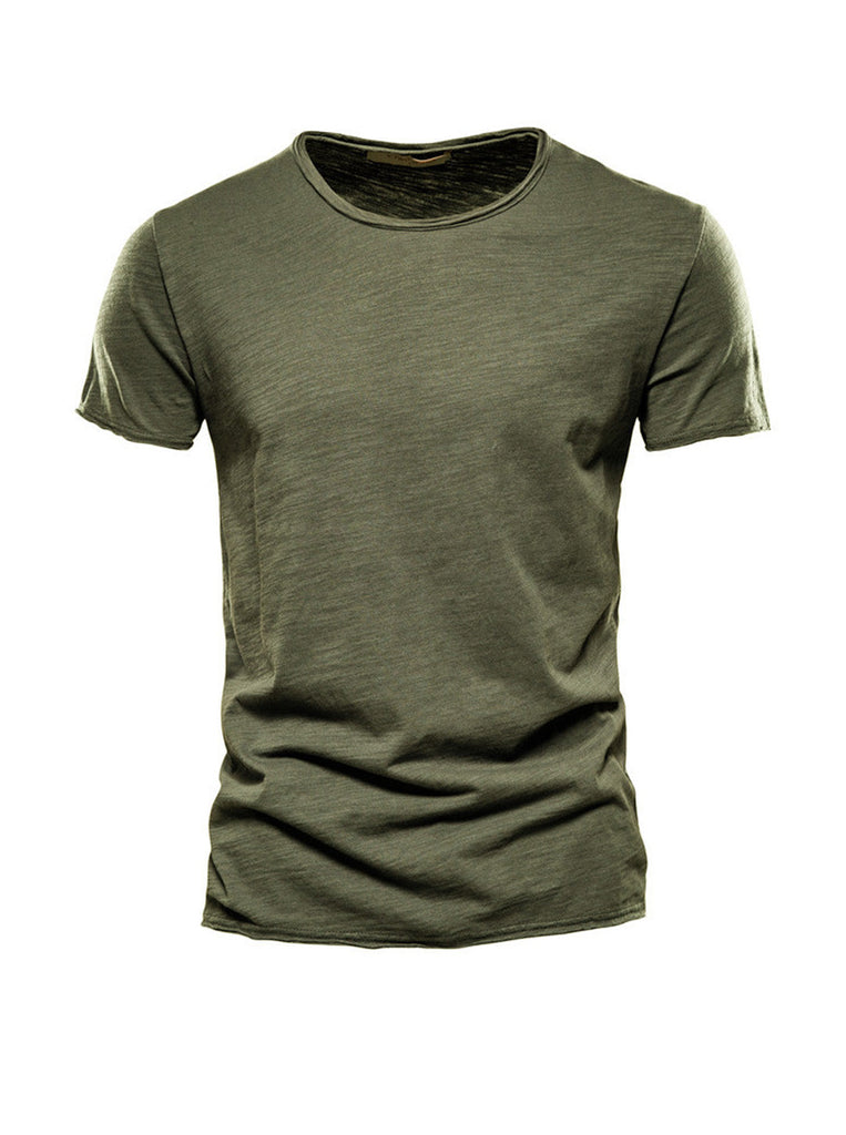 Men's Textured Solid Color Crew Neck T-shirt