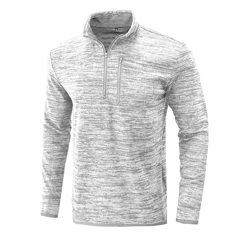 Men's Slub Yarn Half Zip Stand Collar  Long-sleeve T-shirt