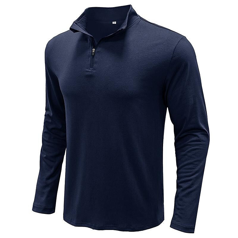 Men's Stand Collar Zip Solid Color Long Sleeve T-Shirt