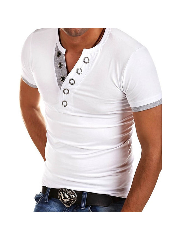 Richard Solid Color V Neck Short Sleeve T-shirt