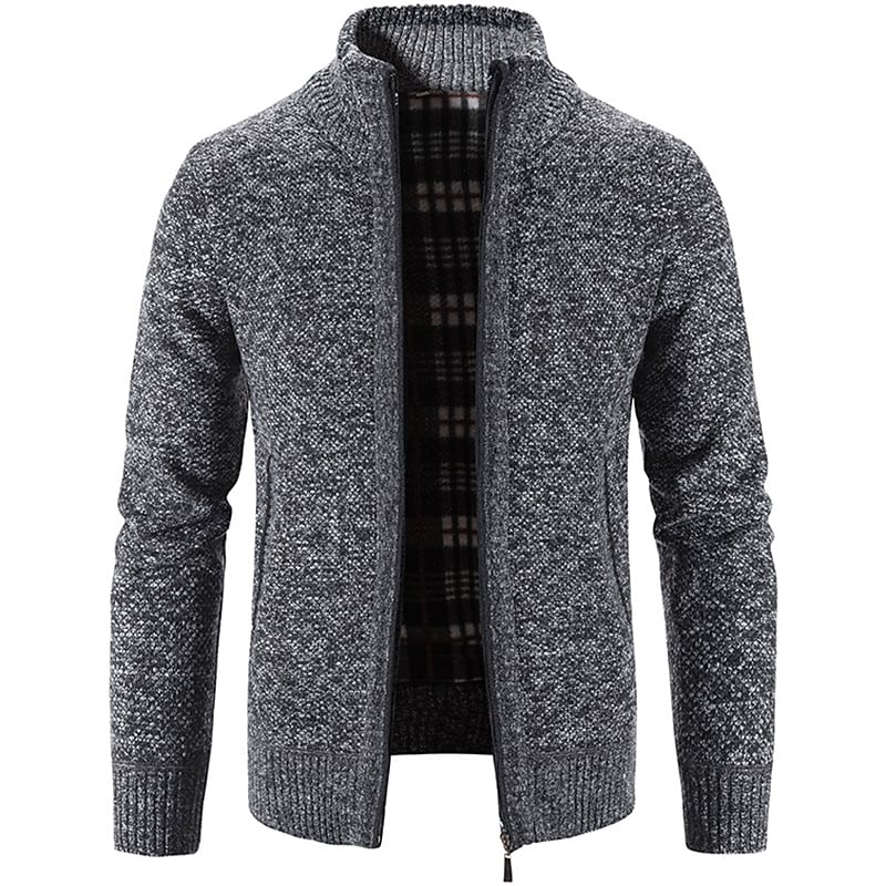 Men's Solid Color Stand Collar Zip Cardigan