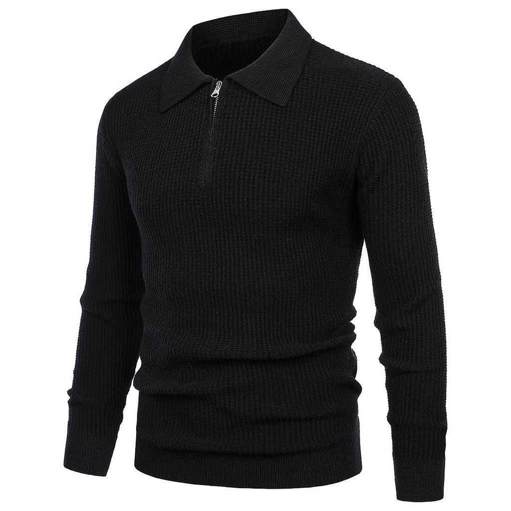 Men's Lapel Pullover Waffle Half Zipper Slim Fit Sweater