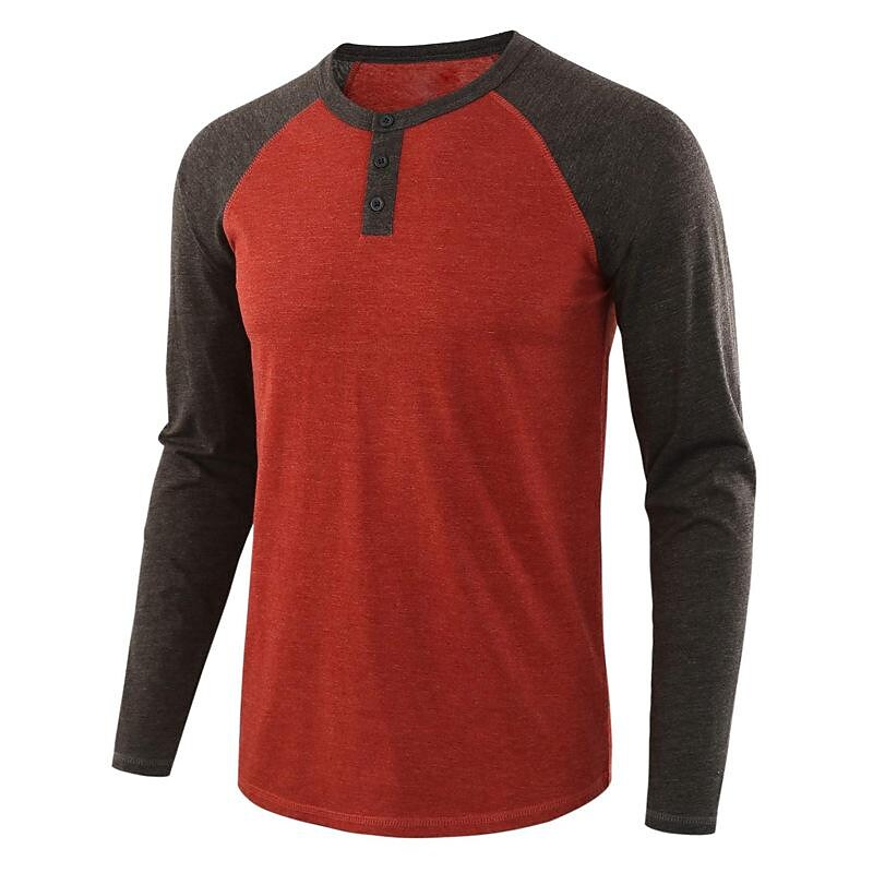 Men's Color Block Raglan Sleeves Henry T-shirt