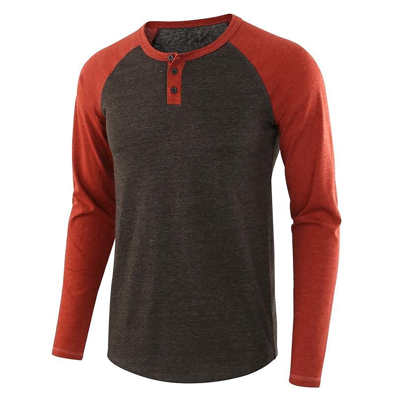 Men's Color Block Raglan Sleeves Henry T-shirt