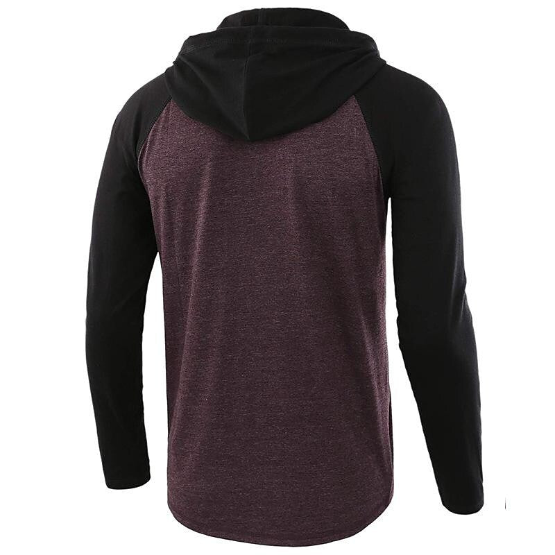 Men's Color Block Raglan Sleeves Drawstring Hoodie T-shirt