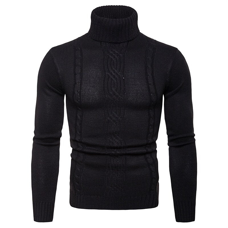 Men's Pullover Turtleneck Cable Basic Knit Sweater